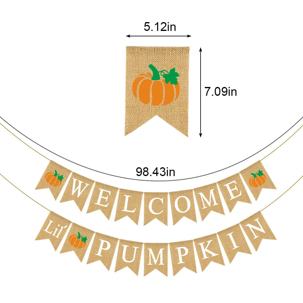 Джутовый мешковины Добро пожаловать маленький баннер с тыквами осень ребенок
