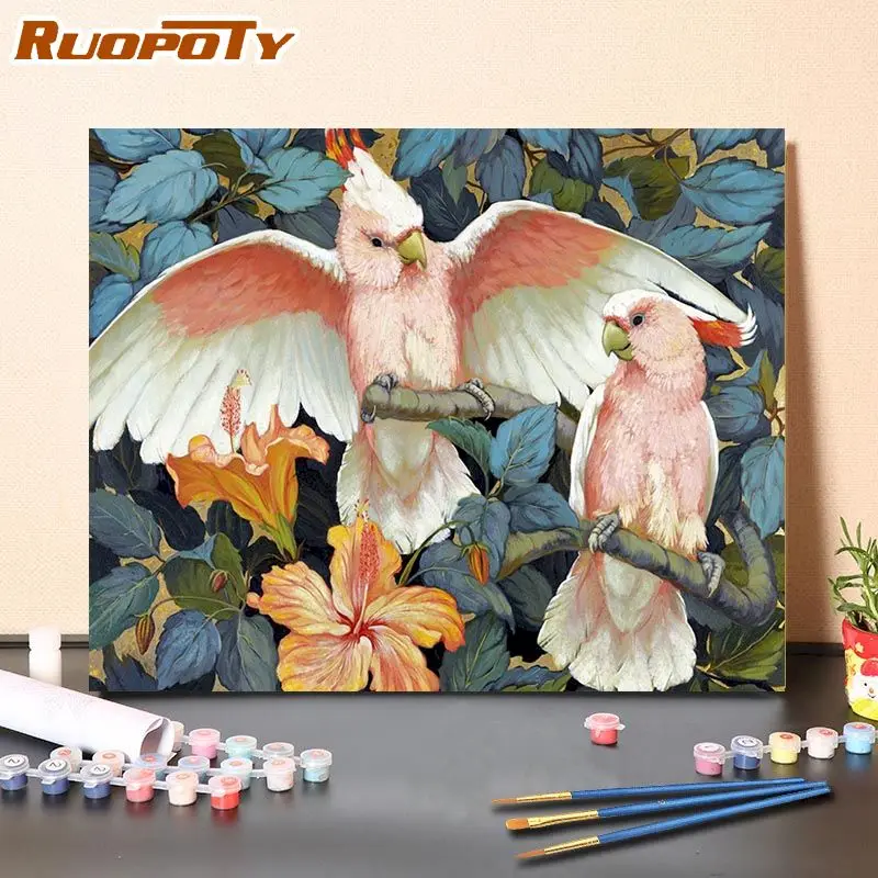 

RUOPOTY Frame Painting By Numbers Parrot Animals For Adults DIY Paints Kits Unique Gift Home Wall Coloring By Numbers decoration