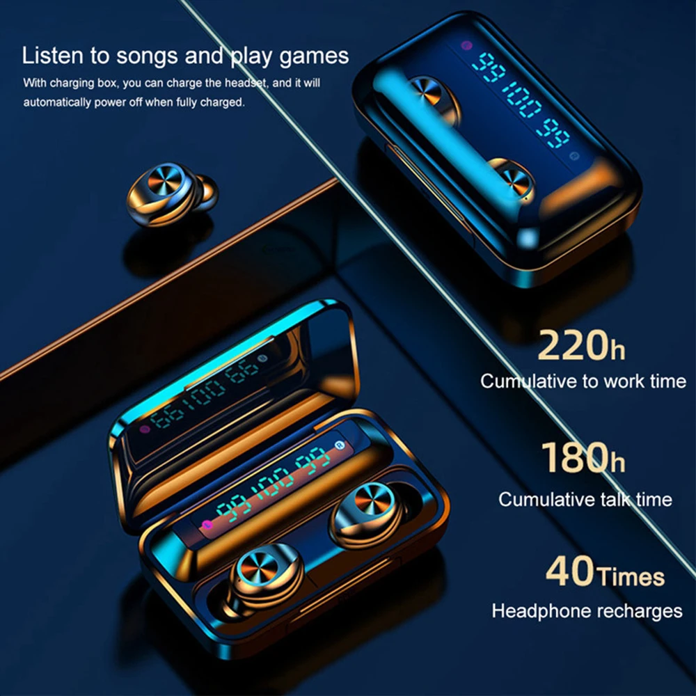 

2020 New 9D HIFI Bluetooth 5.0 CVC8.0 Noise Reduction Stereo Wireless TWS Bluetooth Headset LED Digital Display Waterproof