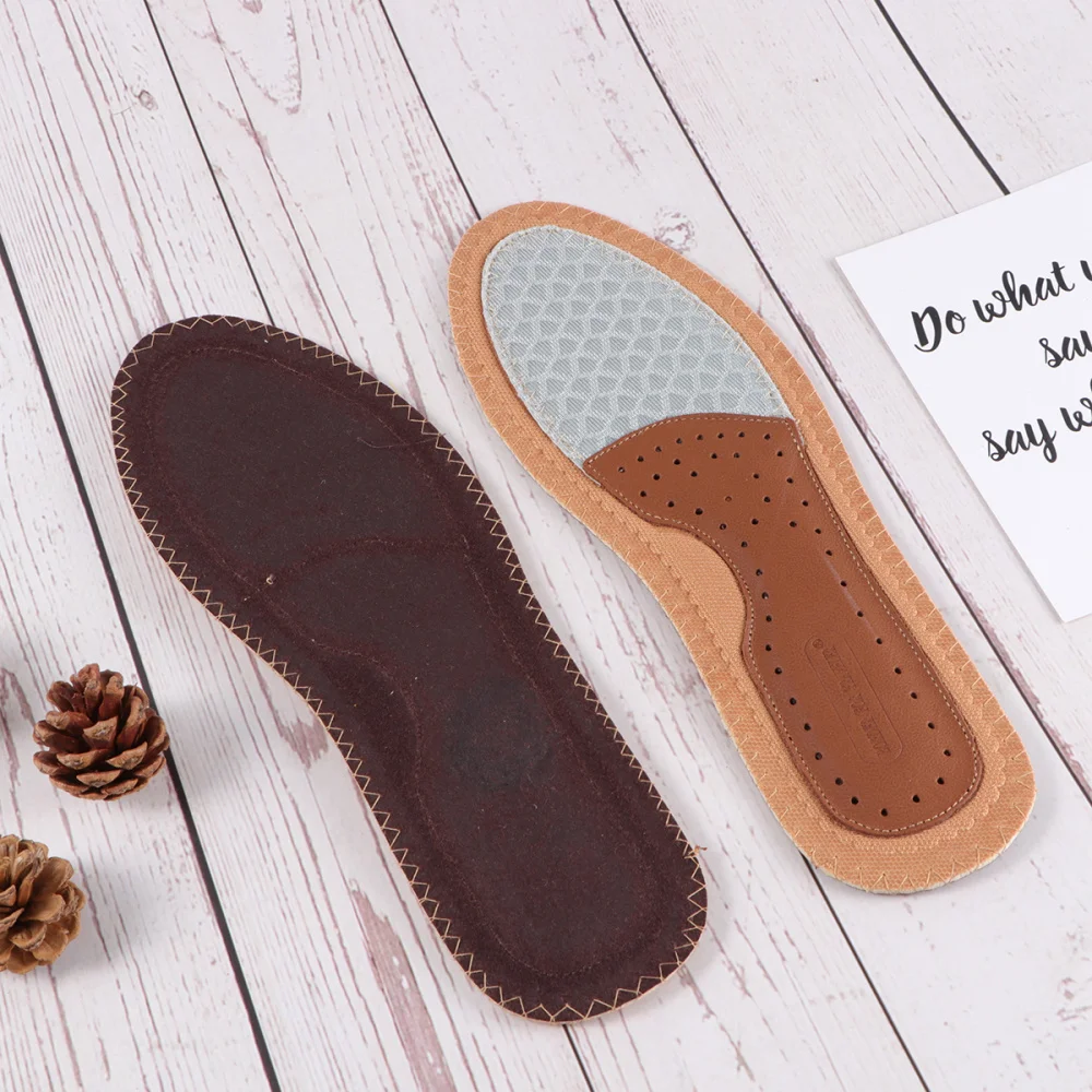 

1 Pair Breathable Insoles Comfortable Shoes Pad Cowhide Sweat-absorbing Insoles Non-slip Cloth Insoles Taupe Brown Size 35-