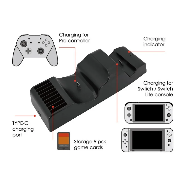 Светодиодная подставка для зарядного устройства + кабель типа C Nintendo Switch/NS Switch Lite