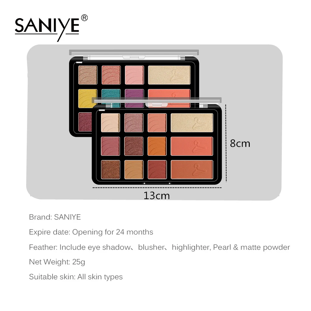 SANIYE Nudes, палитра для макияжа глаз, 12 цветов, матовые тени для век, палитра, блеск, пудра, тени для век, розовый, оранжевый, палета, De Sombra, E1236