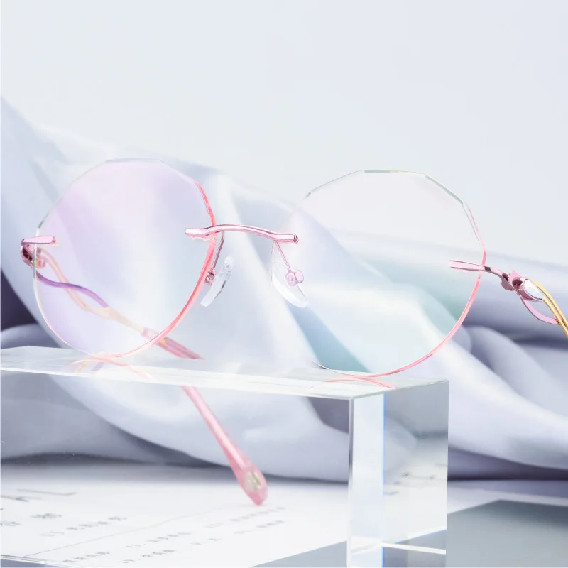 

Myopic Glasses Women's Glasses Myopic Rimless Diamond Trimmed Glasses Eye Glasses Frames for Women Rhinestone Sunglasses