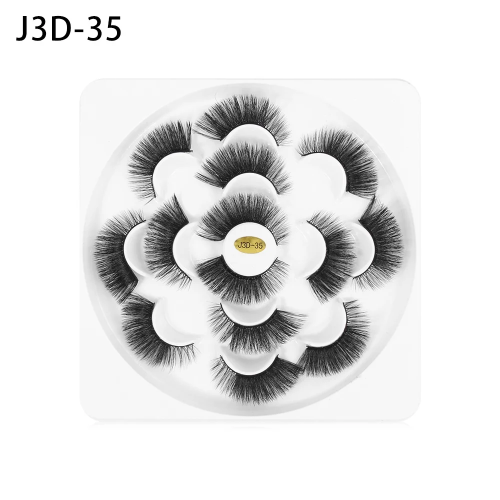 J3D-35 7 пар, 5D, накладные ресницы из норки, толстые, длинные, безжалостные ресницы, ручная работа, наращивание ресниц, Женский инструмент для макияжа глаз - Цвет: J3D-35