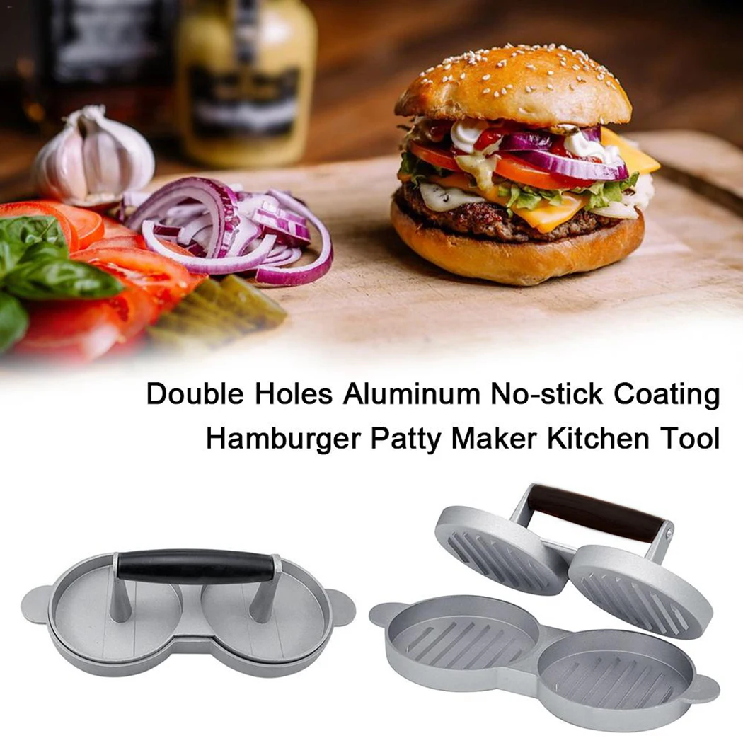 

Creative Hamburger Meat Beef Press Round Shape Dual Hole Wooden Handle Non-Stick Meat Press Patty Maker Meat Tools Kitchen Tool