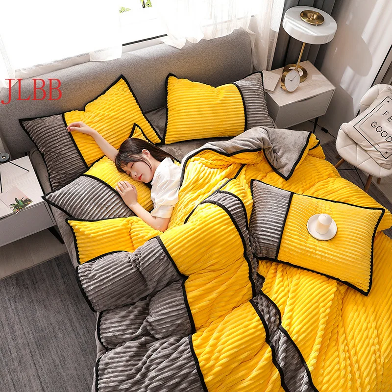 

2020 new Magic Fleece bedding set Winter thick duvet cover set king constract color flannel velvet bed set fashion fitted sheet