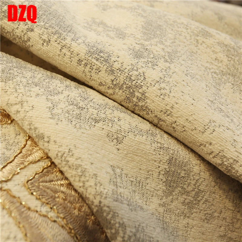 

European and American Luxury High Quality Elegant Beige Chenille Embroidered Blackout Curtains for Living Room Windows Bedroom
