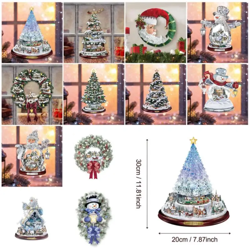 20x30cm Christmas Crystal Tree Santa Claus Snowman Rotating Sculpture Window Paste Sticker Winter 2022 New Year Party Home Decor | Дом и сад