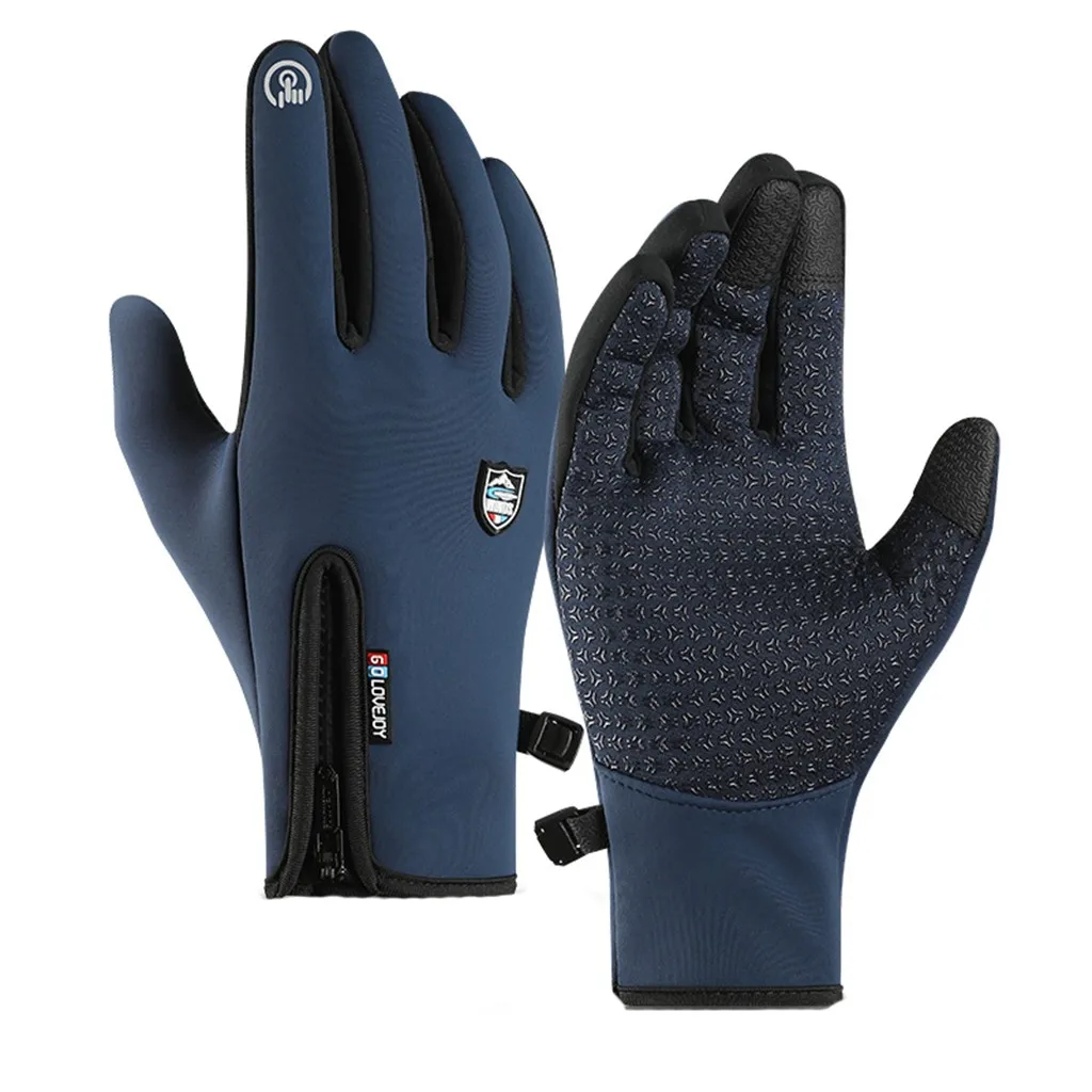 

New Men's Synthetic Leather Five-finger Gloves Solid Cotton Windproof Driving Leather Winter Gloves Men