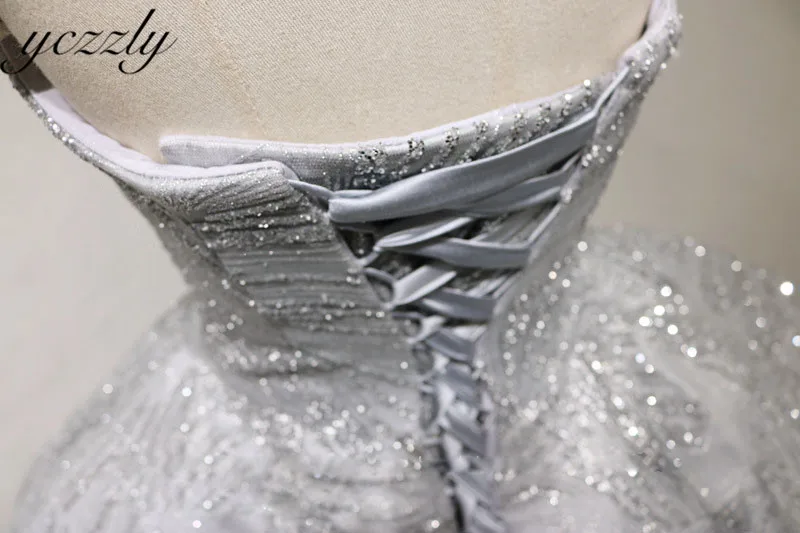 Роскошное блестящее свадебное платье 2019 серое бальное с сердечком пышное