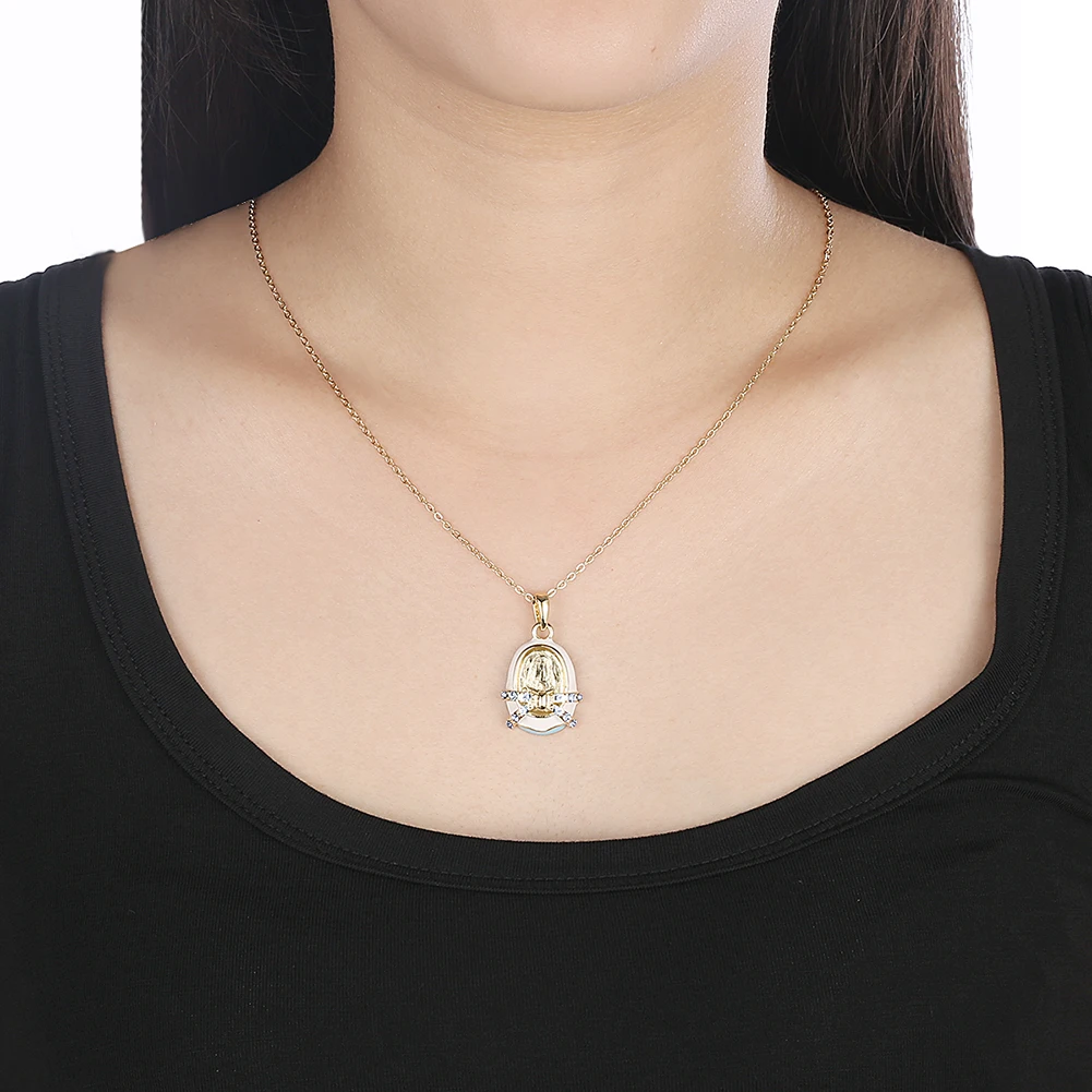

INALIS Romance Pendant Necklaces For Women Enamel Processl Gold Color Oval Necklace Engagement Girl New Arrival Fashion Jewelry
