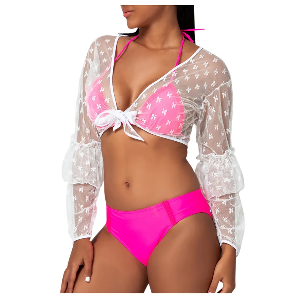 3 PCS Swimwear Women Brazilian Bikini Swimsuit Solid High Cut Bathing Suit Cover Up Swimming For Bathers Beachwear |