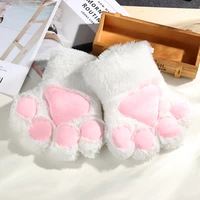 1pair woman girl cute cat kitten paw paw warm glove soft anime cosplay plush halloween party accessories