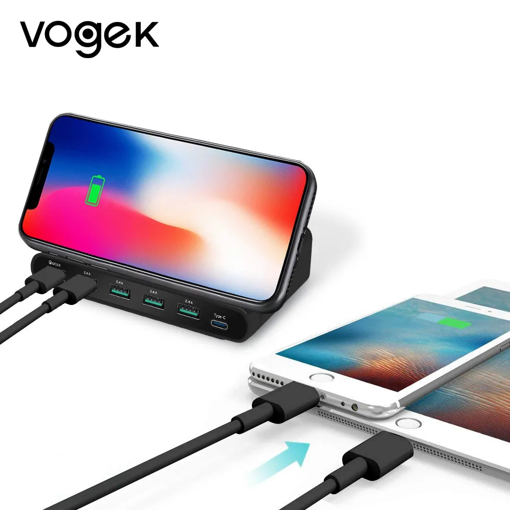 Зарядное устройство Vogek с 6 USB портами 20 Вт быстрая зарядка QC 3 0 PD беспроводная