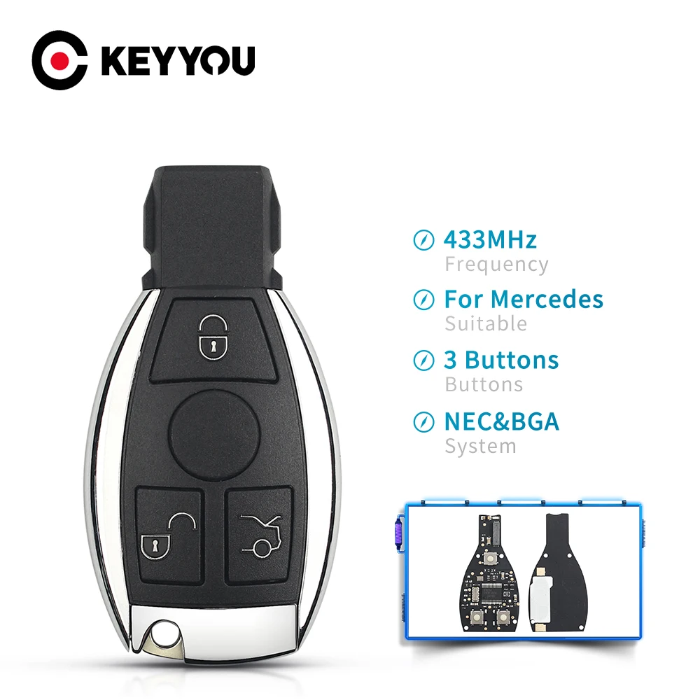 

Дистанционный Автомобильный ключ KEYYOU для Mercedes Benz 2000 + NEC BGA 433 Мгц дистанционный ключ с необработанным лезвием 3 кнопки для MB