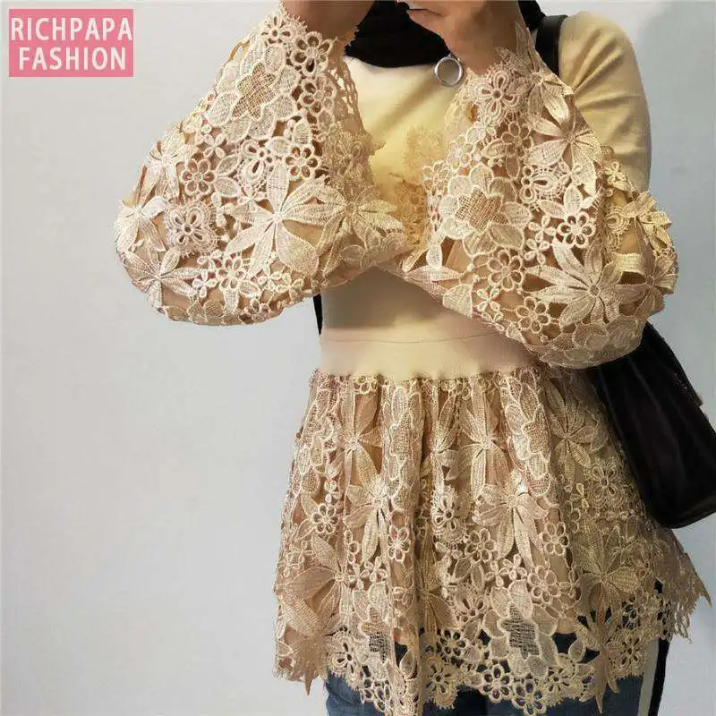 Abaya Dubai Turkey Arabic Lace Top Muslim Long Tops Qatar UAE Oman Abayas Women Ropa Musulmana Mujer Turkish Islamic Clothing |
