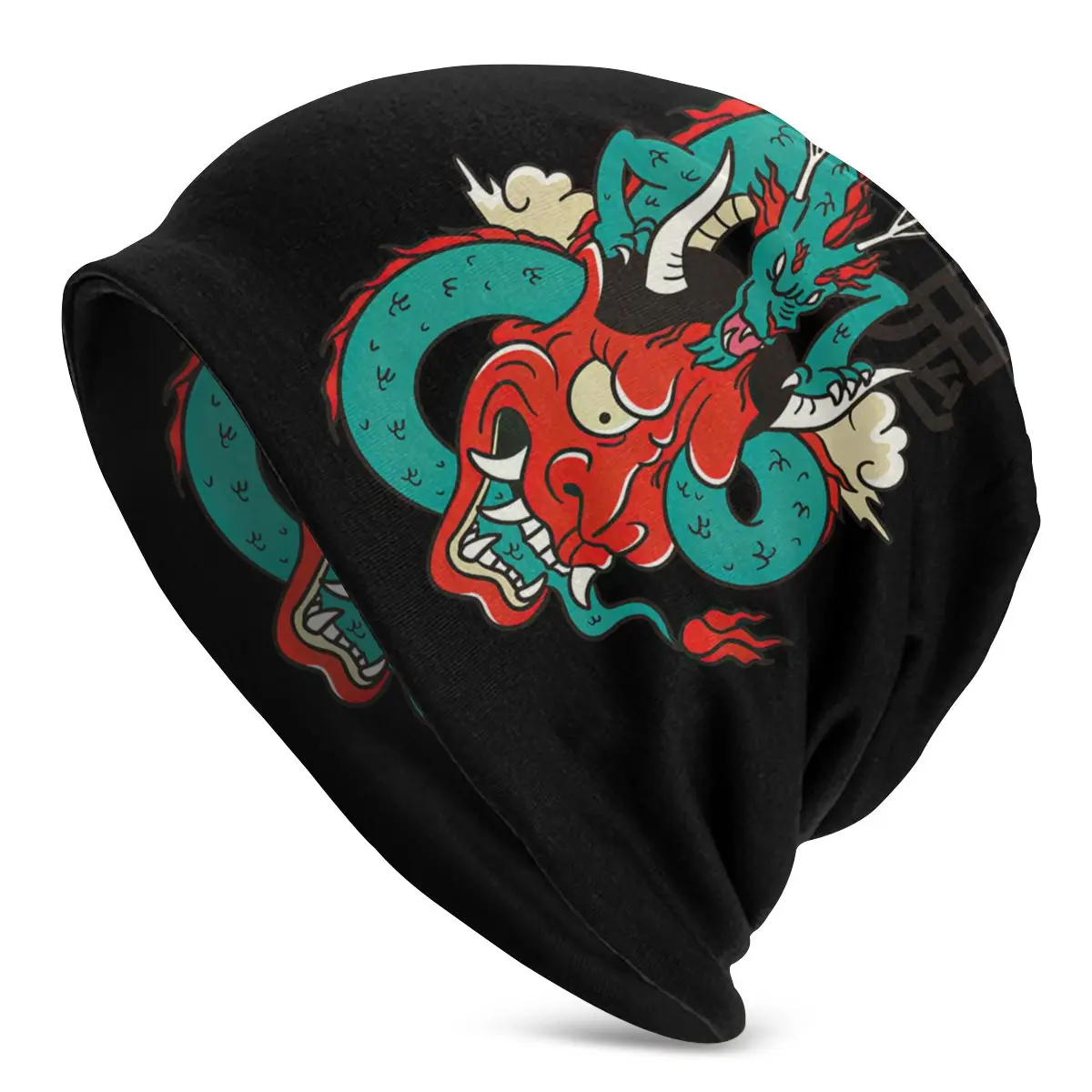 

Oni Mask Red Demon With Dragon Beanies Pullover Cap Comfortable , Adult Men's Woman Knit Hat