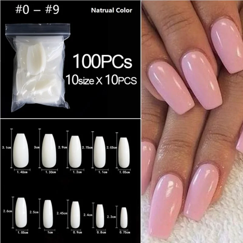 

100/500pcs DIY False Ballerina Full/Half Nails French Style Mixed Size Acrylic Nail Tips Nail Prorection Nail Art Tools