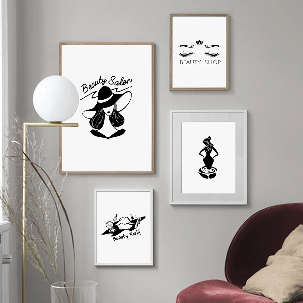 

Black White Beauty Women Fashion Quotes Wall Art Canvas Painting Nordic Posters and Prints Wall Pictures for Living Room Decor