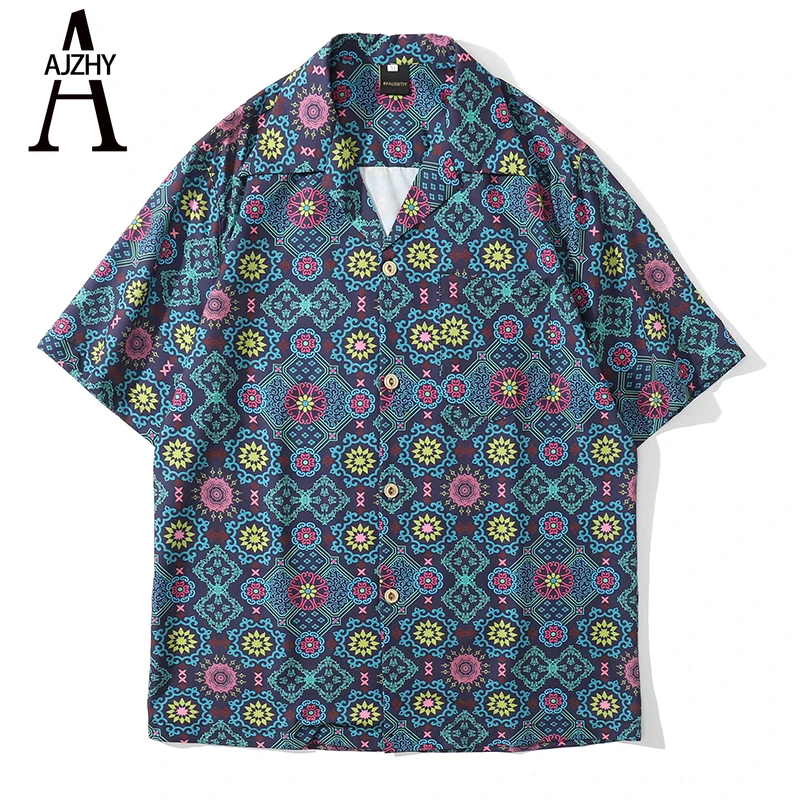 

Hawaiian Shirt Mens Retro Print Short Sleeve Summer Beach Shirt for Men Streetwear Japanese Fashion Casual Oversized Shirts Tees