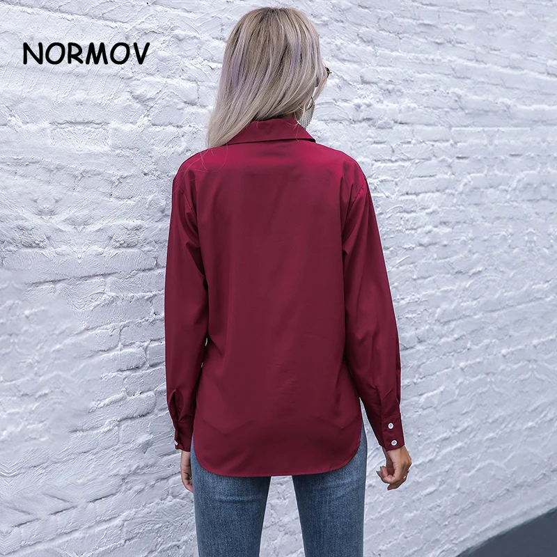 

NORMOV 2021 New Chic Women Shirts Long Sleeve Solid Turn Down Collar Elegant Office Ladies Workwear Blouses Female Korea Style