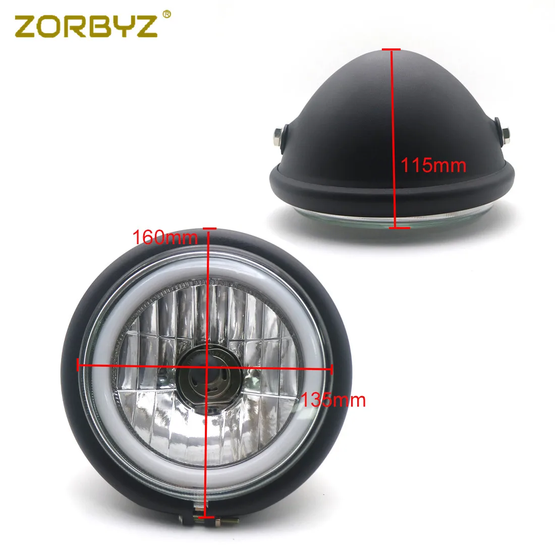 ZORBYZ Ретро черный металл H4 передняя фара с белым ангельским глазным кольцом свет