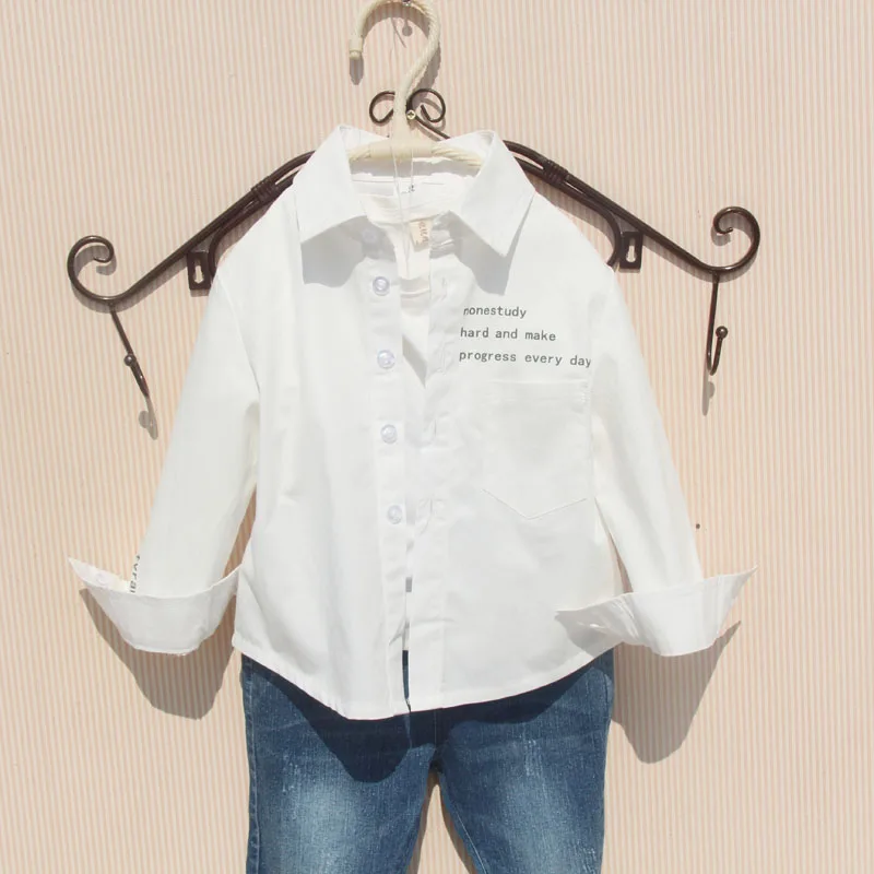 Осень 2020 рубашки для мальчиков хлопковые белые топы с длинным рукавом больших Kds