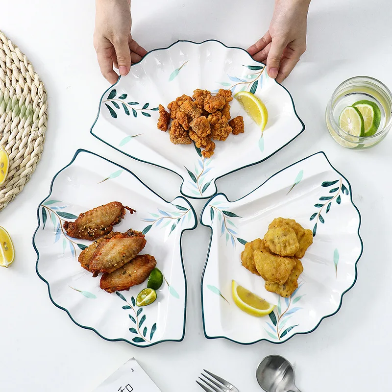 

Ceramic Plates Set Creative Fan Shaped Snack Platter Home Breakfast Sushi Western Dessert Fruit Plate Restaurant Combination