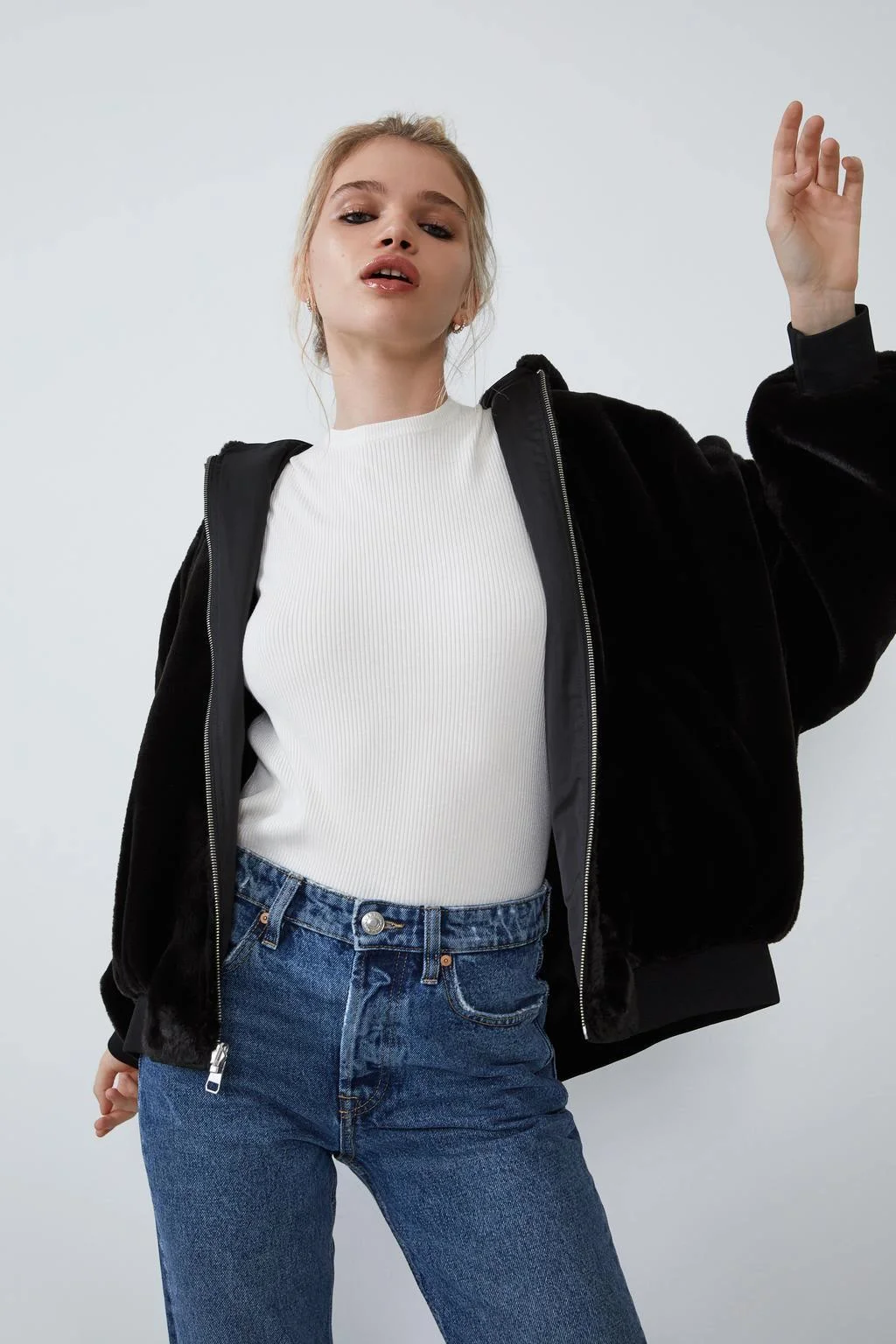 2022 Ladies Reversible Hooded Jacket Faux Fur Fleece Warm Winter Womens Tops Bomber Jackets New Coats Black Outwear Long Sleeve