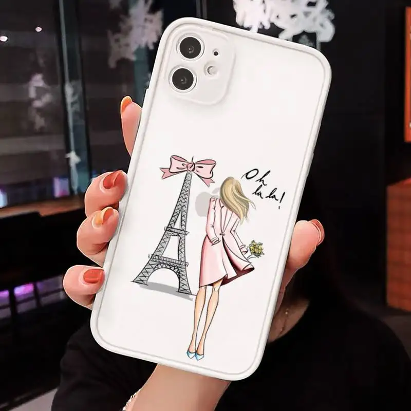 

Paris Vogue girl Phone Case Matte Transparent for iPhone 7 8 11 12 s mini pro X XS XR MAX Plus cover funda