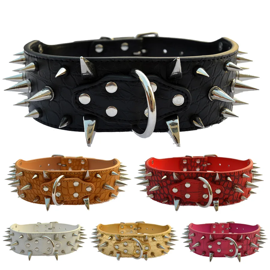 питбуль ошейник с шипами для больших собак Мода собаки ошейники 2 дюймов широкий
