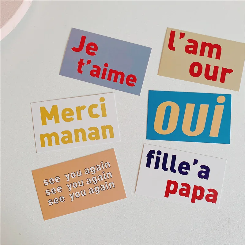 Ins Chic Simple English Decorative Card 6 Sheets Korean Contrast Color Creative Mobile Phone Shell Small Diy Wall Sticker | Канцтовары