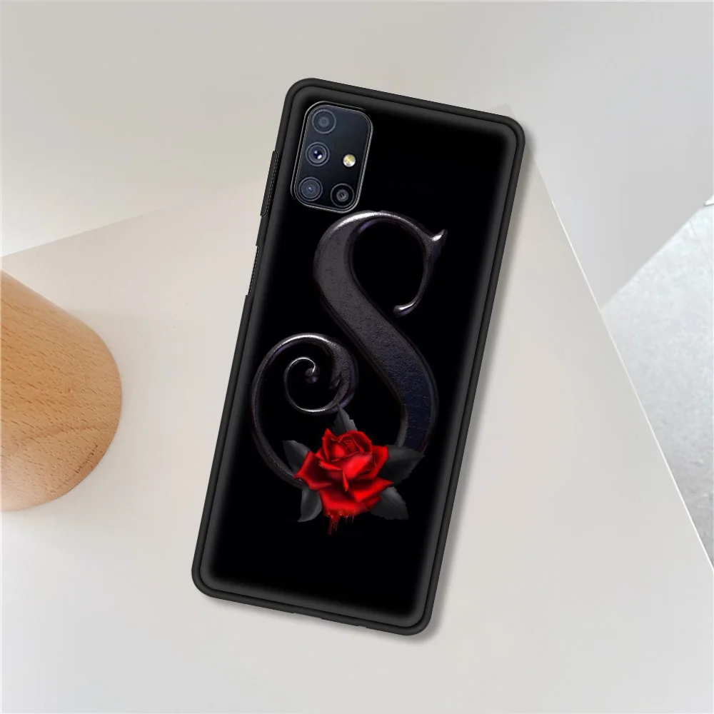 

Flower Clear Initial Letter Luxury Cover for Samsung Galaxy M11 M21 M30S M31 M31S M51 A7 A9 2018 Smartphone Accessories Case