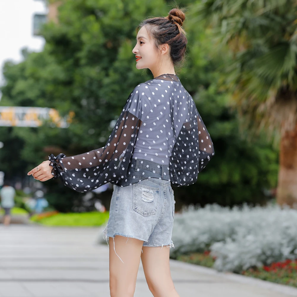 

Fashion Women Scarf Shawl Summer Chiffon Scarf Ruffles Long Sleeve Poncho Stole Driving Sunscreen Print Floral Lace Perspective