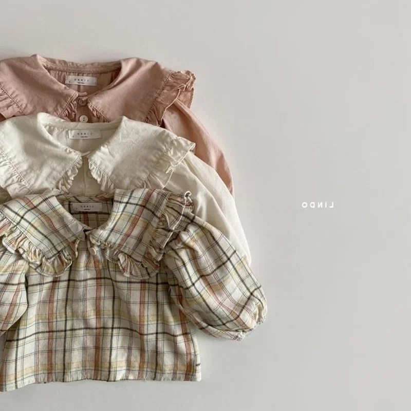 

Baby Children Clothing Cotton Casual Lapel Collar Long sleeve Shirt Spring and Autumn Girl Fashion Lace Princess Bottoming Shirt