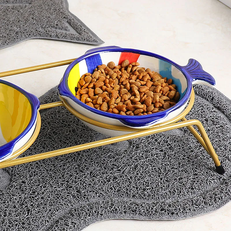 

Dorakitten Iron Cat Bowl Stand Double-Bowl Raised Iron Non-Skid Pet Dish Rack Puppy Dish Holder Pet Feeders Dish Bowl Holder