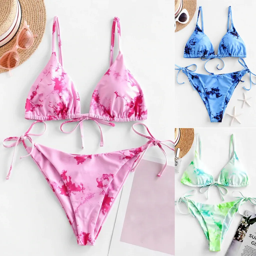 Women Push Up Gradient Print Two Pieces Bikini Set Swimwear Tie-dye Printing Split Swimsuit Cover Beachwear Hot Selling | Женская одежда