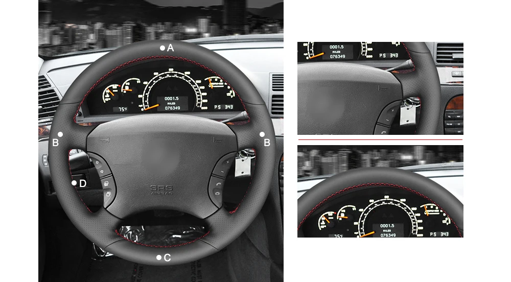 MEWANT черный чехол на руль из натуральной кожи для Mercedes-Benz s-класса W220 S500 S600 S430 S350 2004-2006