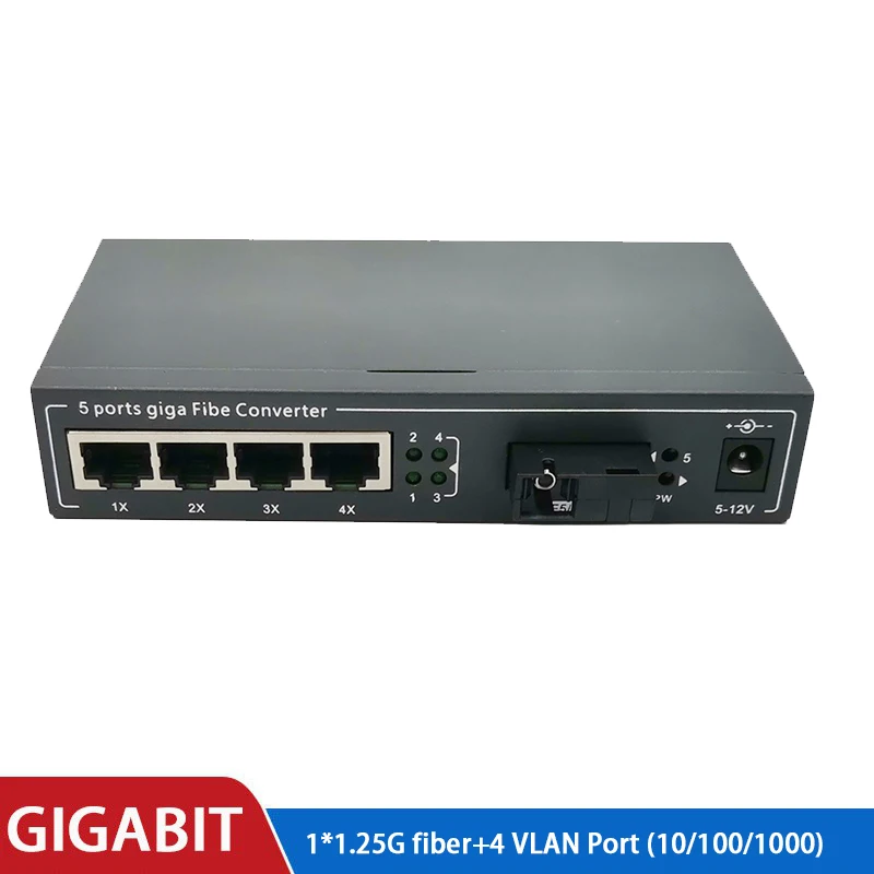 Волоконный коммутатор VLAN Ethernet 4 RJ45 1 SC виртуальный канал медиа конвертер