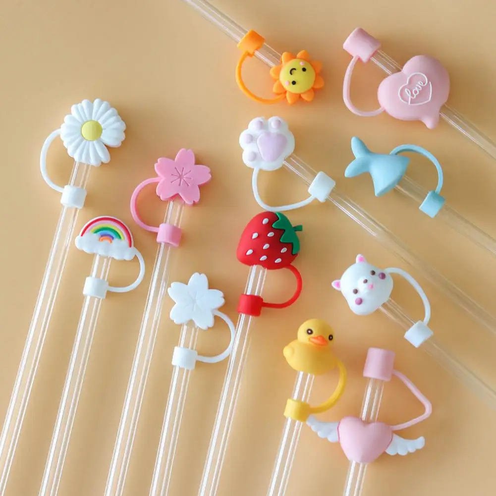

4/6/8/12Pcs Cartoon Shape Silicone Straw Tips Cover Cute Fashion Drinking Straw Cover Reusable Dust Cap Suit For 6-8mm Straws