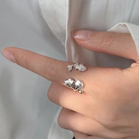 luxury silver color adjustable original silver color ring for women vintage chinese style leaf double layer girls dainty jewelry