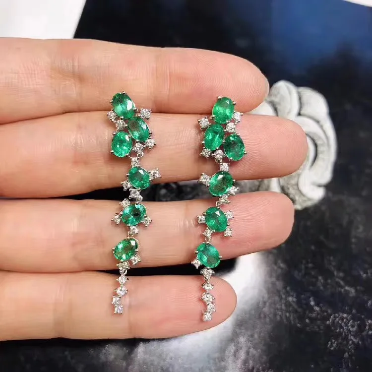 Женские серьги из серебра 925 пробы с натуральным изумрудом|Серьги-подвески| |