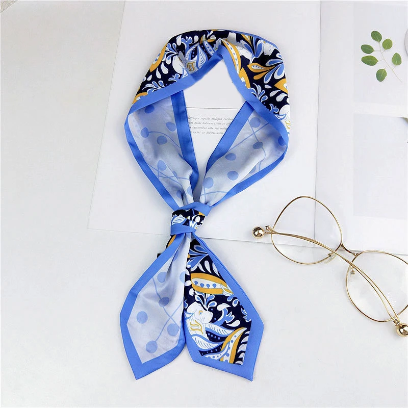 Цветочный принт Шелковый Атласный маленький шарф 7x92 см длинные скинни волосы