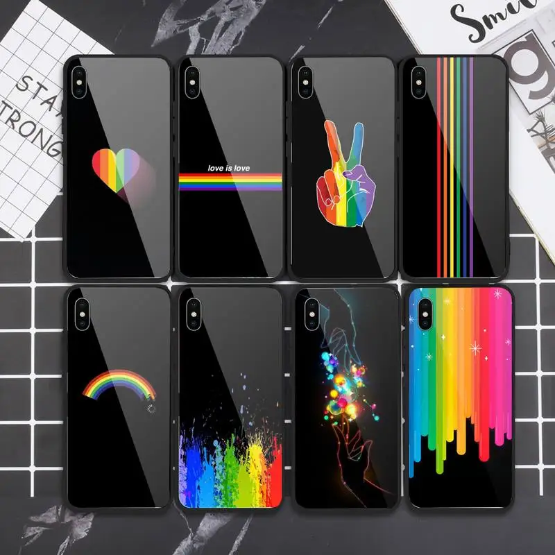 

Rainbow Art Color Painting Phone Case Tempered glass For iphone 6 6S 7 8 plus X XS XR 13 12 11 mini PRO MAX