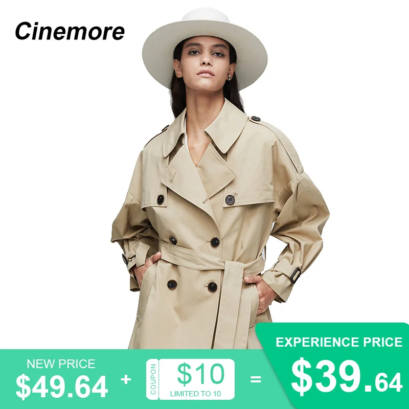CINEMORE 2021 Новый Тренч для женщин Сезон весна осень Топ короткий двубортный пиджак с