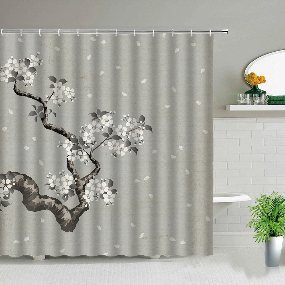 

Modern Chinese Style Flower Bird Butterfly Scenery Shower Curtain Sunflower Farm Truck Dandelion Lotus Landscape Bathroom Screen