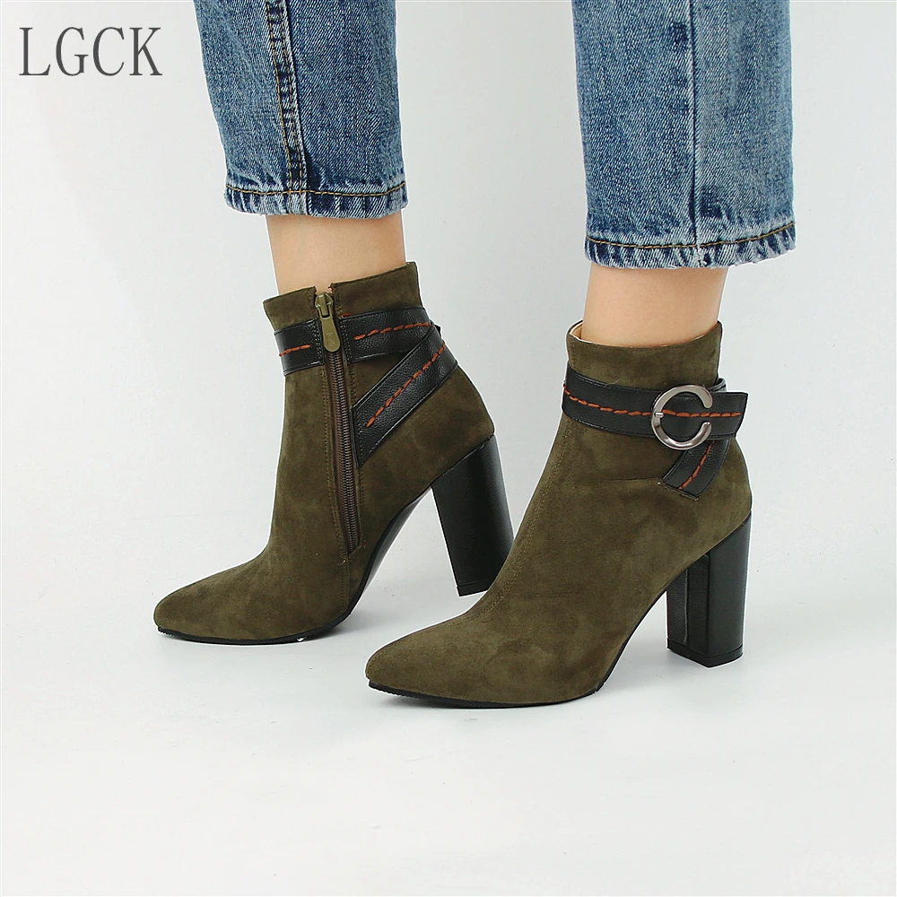 

Plus Size 34-46 Ankle Boots High Heels Buckle Zipper Warm Women Shoes Thick Heel Martin Short Boot Pumps Ladies Casual Footwear