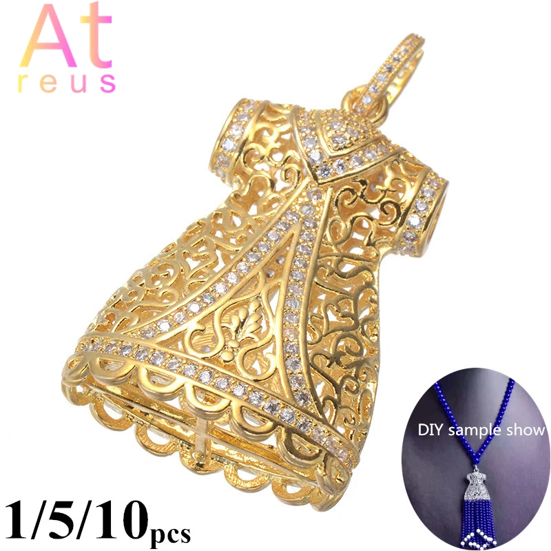 

1/5/10 шт. богемные женские шапочки с кисточками из золотого циркония подвеска на ожерелье изготовление полый соединитель Подвеска для Четки ...