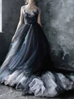 Черное свадебное платье в готическом стиле vestido de noiva, винтажное бальное платье с рукавами-крылышками и V-образным вырезом, кружевное свадебное платье с аппликацией
