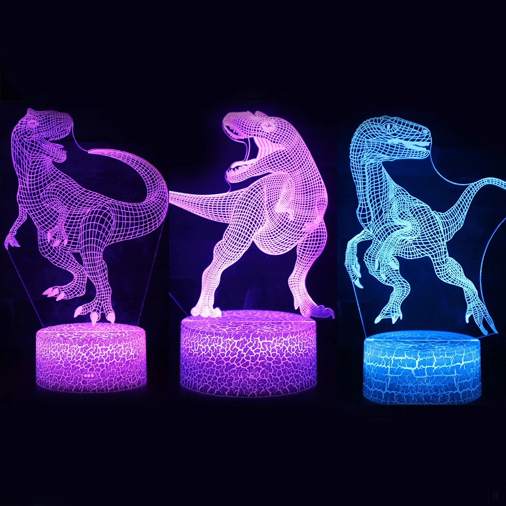 

3D светодиодный Ночной светильник лампа серии динозавров 16 Цвет 3D Ночной светильник дистанционного Управление настольные лампы игрушки под...